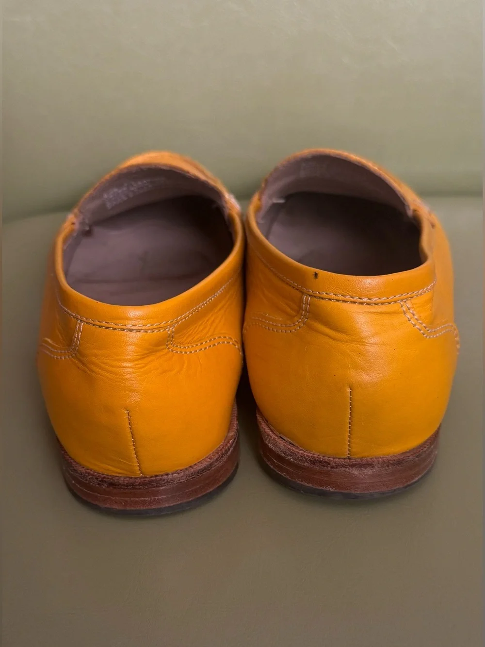 J. Crew Women’s Leather Penny Loafers in Mustard Yellow
